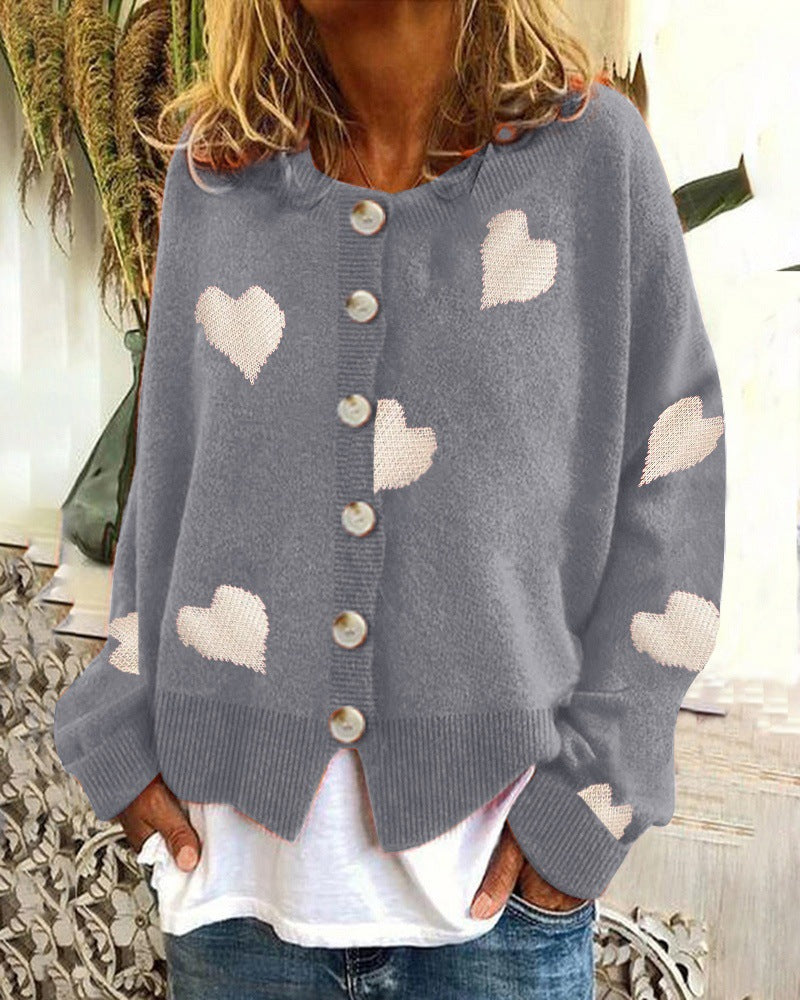 Damen kuschelige Strickjacke mit Herzmotiv R&B