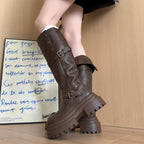Damen hohe Stiefel mit modischem Schnallendesign und robustem Sohlenprofil R&B