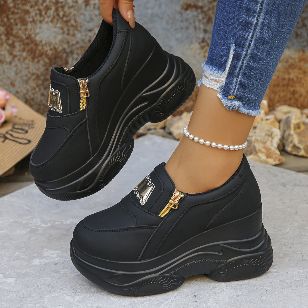 Damen Sportliche Plateau-Sneaker mit glänzendem Reißverschluss und verstärkter Sohle R&B