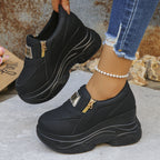 Damen Sportliche Plateau-Sneaker mit glänzendem Reißverschluss und verstärkter Sohle R&B