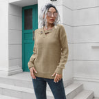 Damen Strickpullover mit einzigartigem V-Ausschnitt und eleganten Knopfdetails R&B