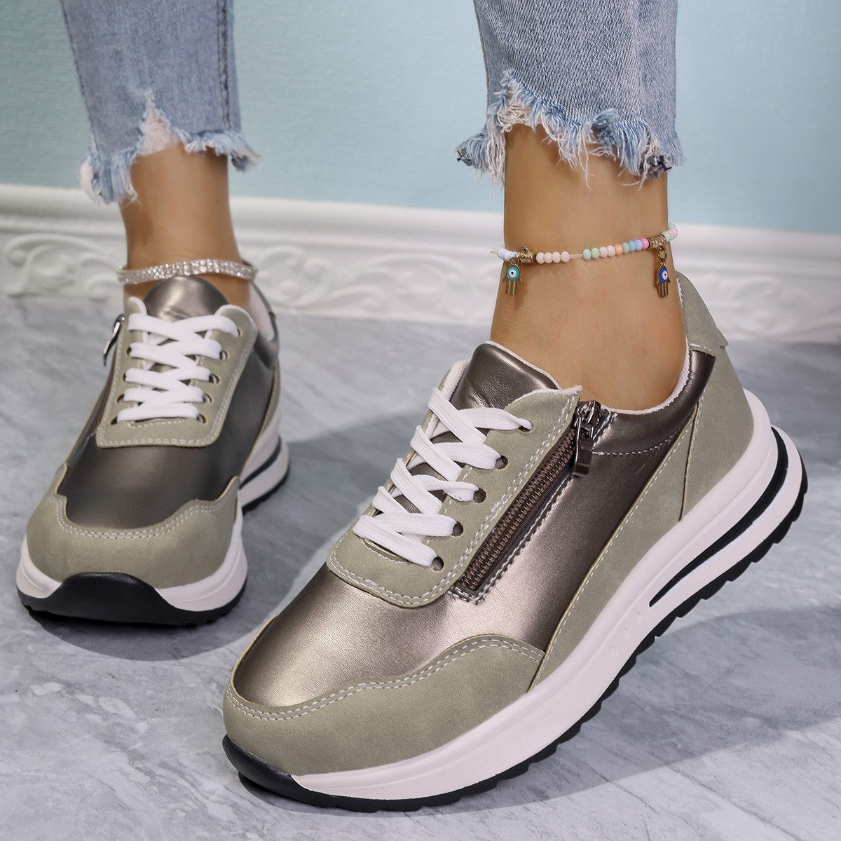 Damen Sportliche Sneakers mit praktischen Reißverschluss und atmungsaktiver Sohle R&B
