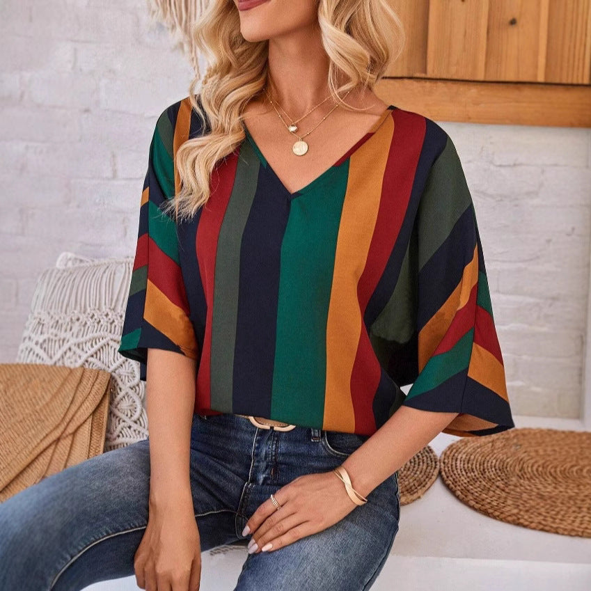 Damen farbenfrohes gestreiftes Oberteil R&B