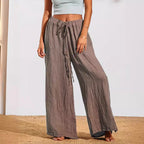 Damen Weite Sommertuchhose mit elastischem Bund und Bindegürtel R&B