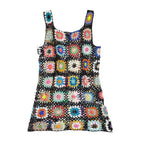 Damen luftiges Häkelkleid mit buntem Granny-Quadrat-Muster R&B