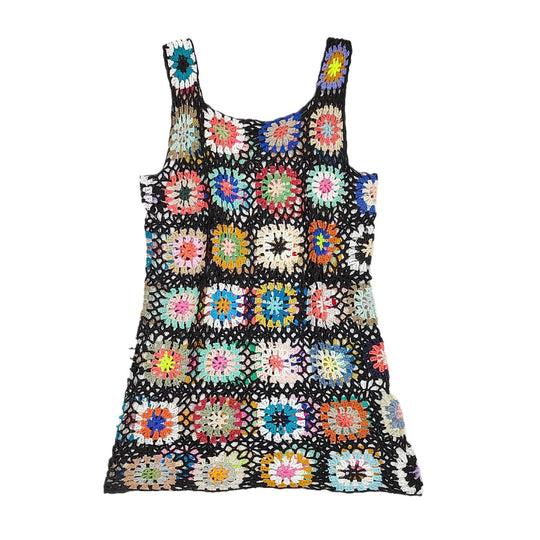 Damen luftiges Häkelkleid mit buntem Granny-Quadrat-Muster R&B