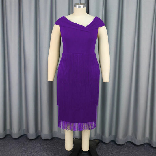 Damen Glamouröses Fransen-Kleid mit elegantem V-Ausschnitt R&B