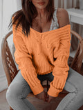 Damen Oversized Strickpullover mit offener Schulter und strukturiertem Zopfdesign R&B