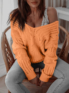 Damen Oversized Strickpullover mit offener Schulter und strukturiertem Zopfdesign R&B