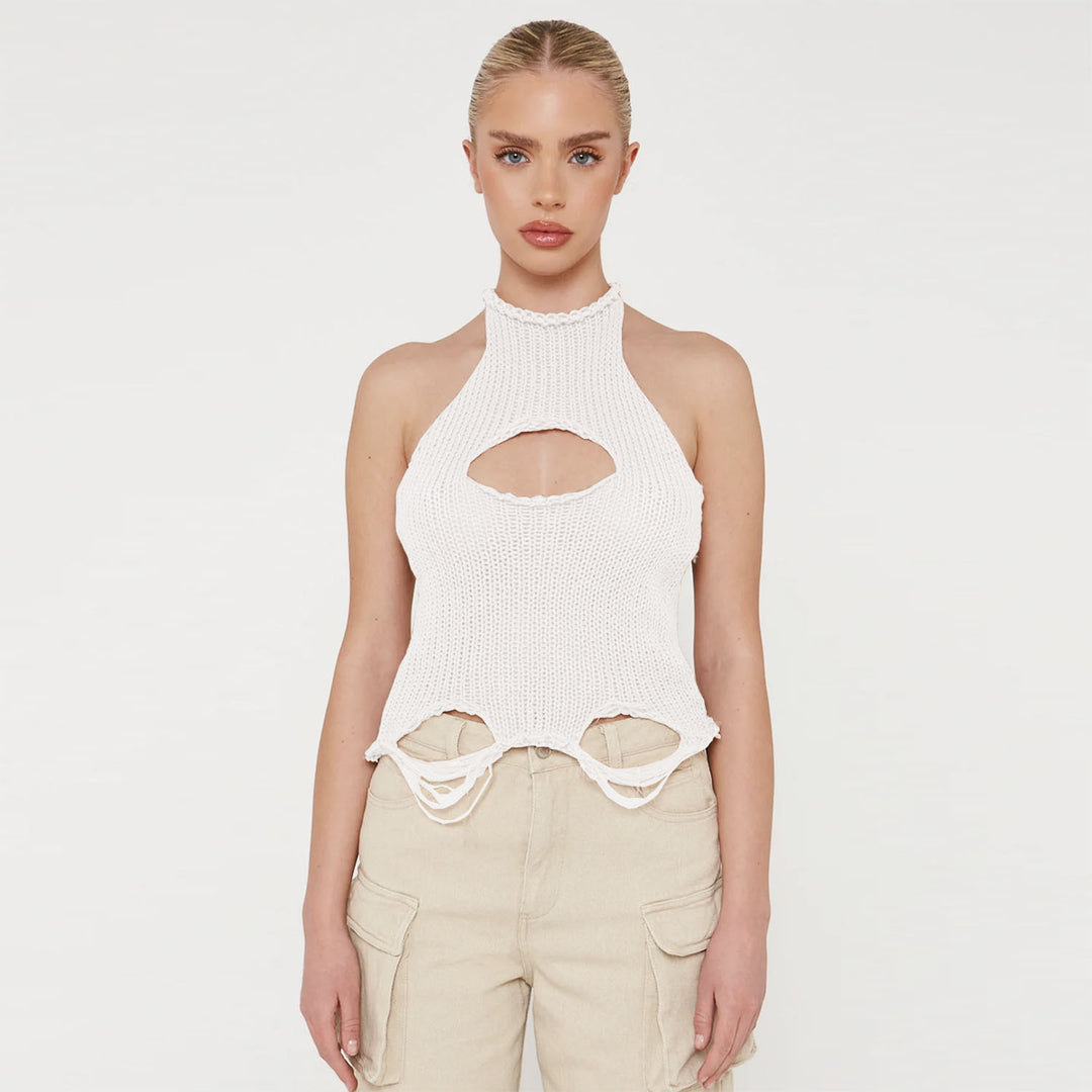 Damen Strickoberteil mit kreativem Cut-Out-Design R&B