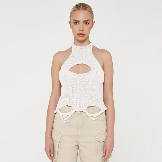 Damen Strickoberteil mit kreativem Cut-Out-Design R&B