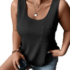 Damen lockeres Knoten-Tanktop mit breiten Trägern und Brusttasche R&B