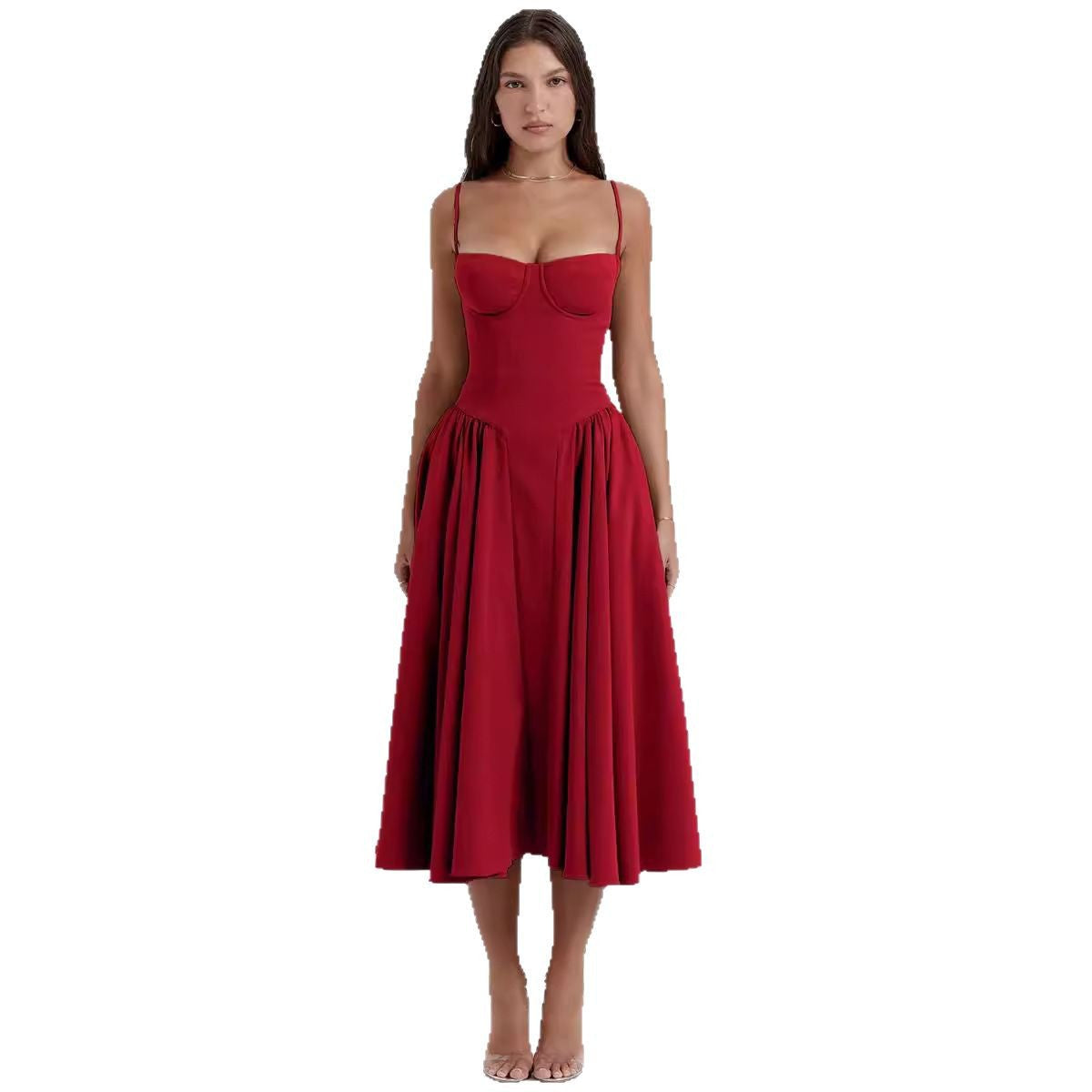 Damen Midi-Kleid mit elegantem Schnitt und komfortablen Trägern R&B