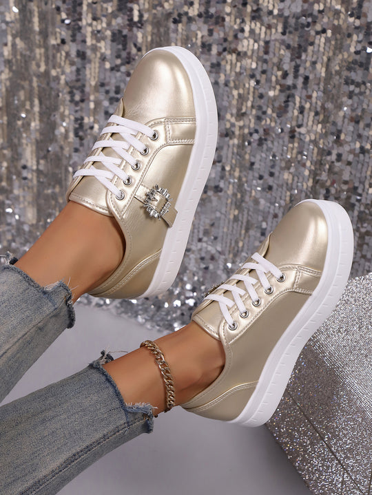 Damen modische Plateausneakers aus hochwertigem mit dekorativem Kristallbesatz R&B