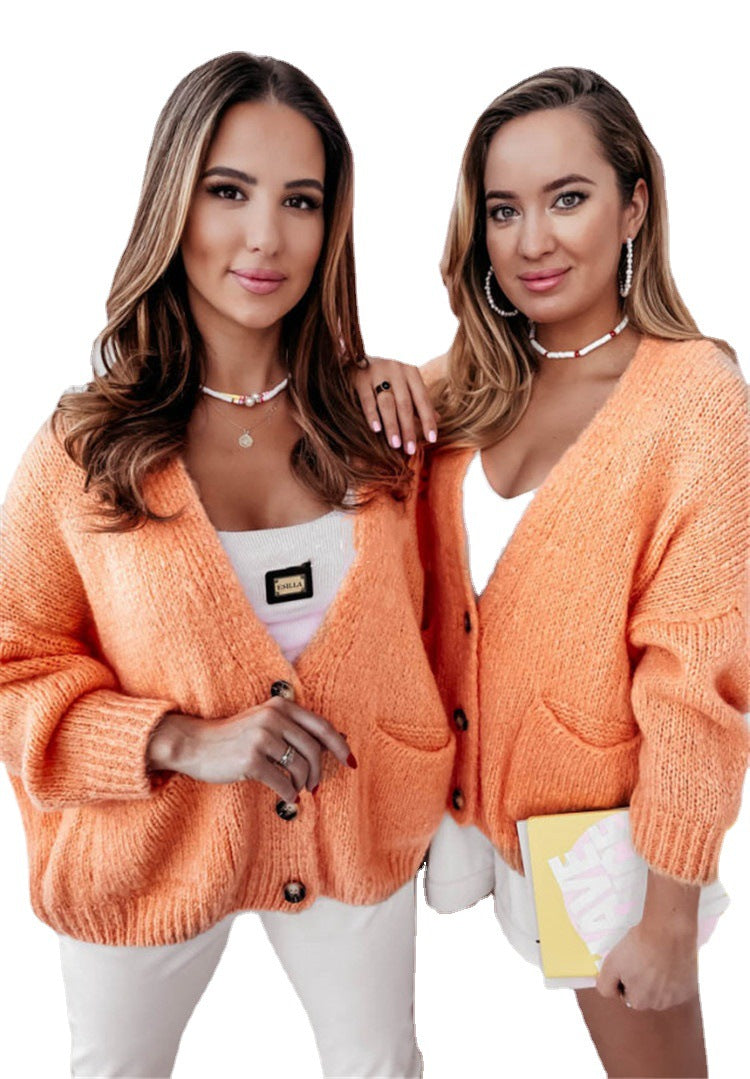 Damen Oversized Strickjacke mit Taschen und Knopfmuster R&B
