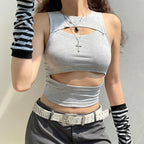 Damen sportliches Crop-Top mit Cut-Out-Design und atmungsaktivem Stoff R&B