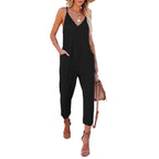Damen lässiger Jumpsuit mit tiefem V-Ausschnitt und praktischen Seitentaschen R&B