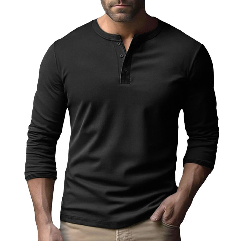 Herren Langarm-Henley-Shirt aus atmungsaktivem Baumwollmix R&B