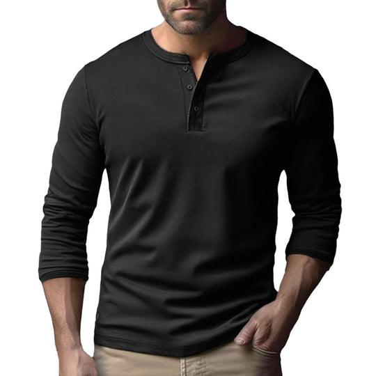 Herren Langarm-Henley-Shirt aus atmungsaktivem Baumwollmix R&B