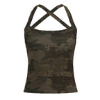 Damen sportliches Tanktop mit X-förmigem Rücken und Camouflage-Muster R&B