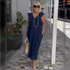 Damen Leichtes Maxikleid mit V-Ausschnitt und seitlichen Taschen R&B