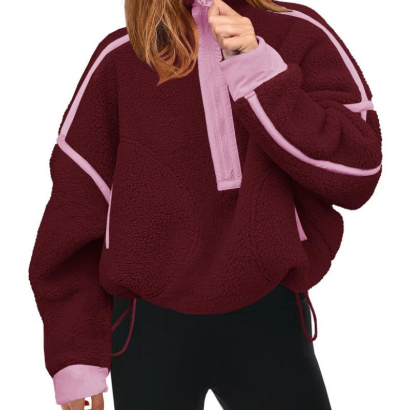 Damen Fleecpullover mit halbem Reißverschluss und kontrastierenden Ärmeln R&B