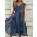 Damen Maxikleid mit elegantem Spitzeneinsatz und fließendem Rock R&B