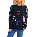 Damen kreativer Pullover mit bunten Schleifenakzenten R&B