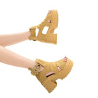 Damen nan Plateau-Sandaletten-Stiefelette mit Aussparungen offener Zehenpartie und verstellbarer Metallschnalle R&B