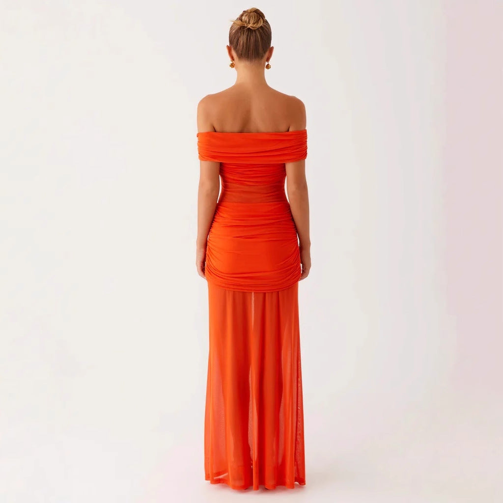 Damen Off-Shoulder Maxikleid mit raffinierten Drapierungen R&B