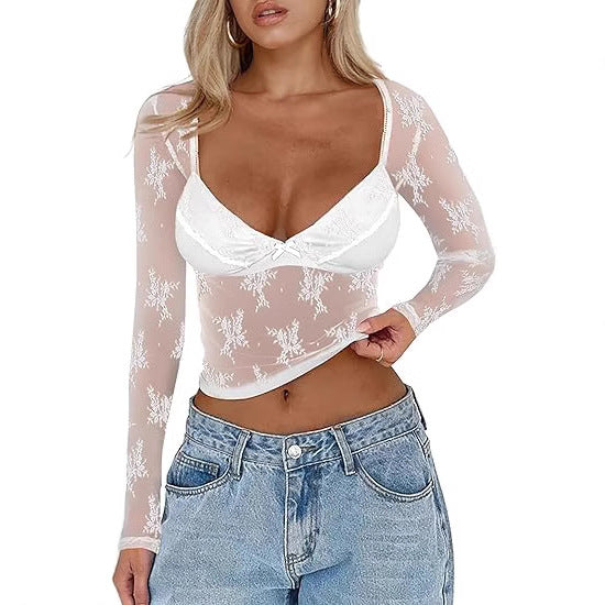 Damen Transparente Spitzenbluse mit eleganten Details R&B