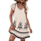 Damen Sommerkleid mit eleganten Spitzenärmeln und floralem Muster R&B