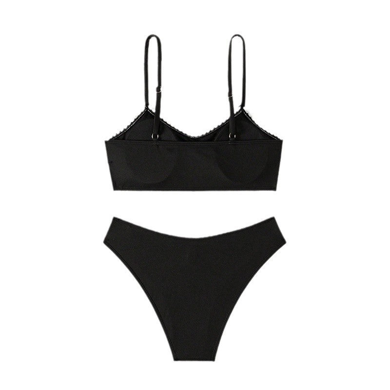 Damen Hochtaillierter Bikini mit raffiniertem Rüschensaum