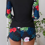Damen Sportlicher Langarm-Rashguard mit modischem Blumenmuster R&B