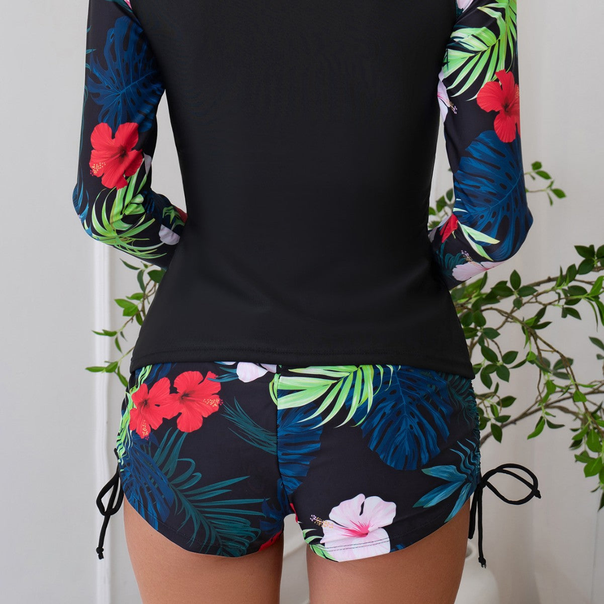 Damen Sportlicher Langarm-Rashguard mit modischem Blumenmuster R&B