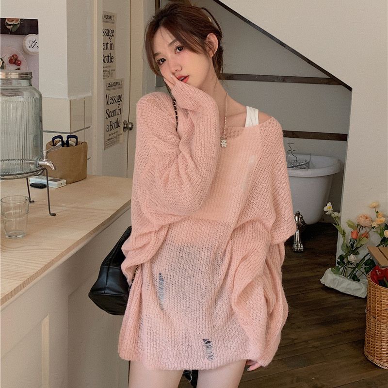 Damen Oversized T-Shirt mit modischen Riss-Details und lässigem Schnitt R&B