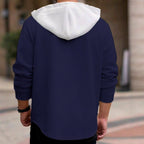 Herren nan strukturierte Overshirtjacke mit gesteppter Diagonalstruktur, Kontrastkapuze und aufgesetzten Brustklappen R&B