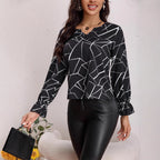 Damen Bluse mit geometrischem Muster und Rüschendetails R&B