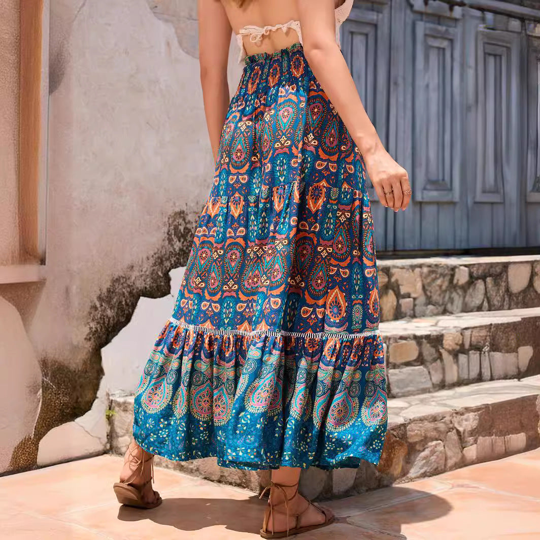 Damen Maxirock mit verspieltem Paisleymuster und Rüschendetails R&B