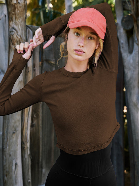 Damen cropped Langarmshirt mit weichem Rippmaterial R&B
