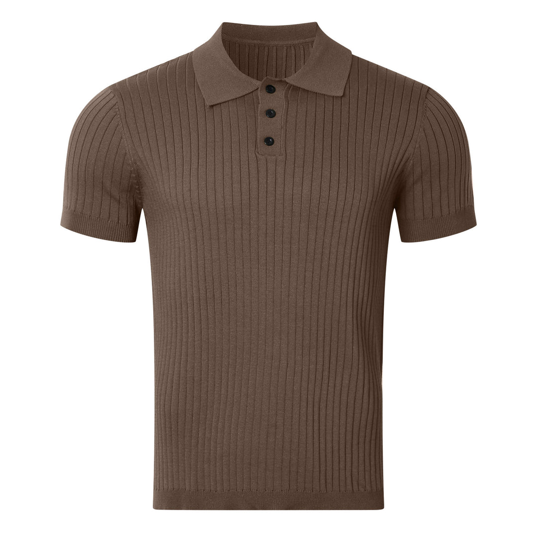 Herren nan schmal geschnittenes geripptes Poloshirt aus Feinstrick mit Kurzarm und Polokragen R&B