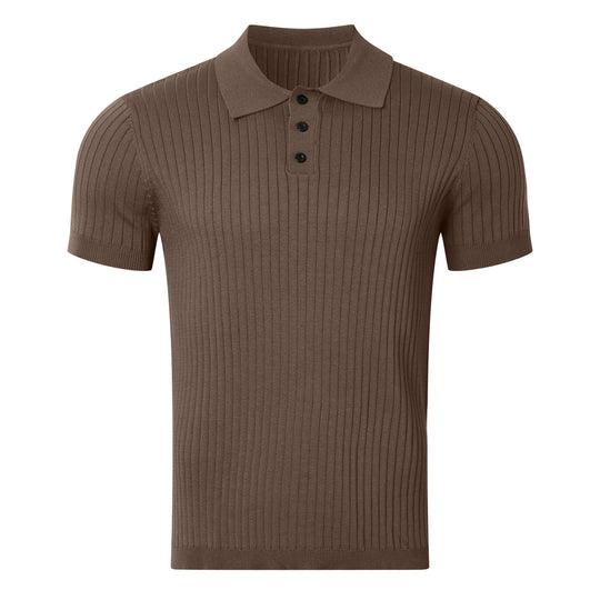 Herren nan schmal geschnittenes geripptes Poloshirt aus Feinstrick mit Kurzarm und Polokragen R&B
