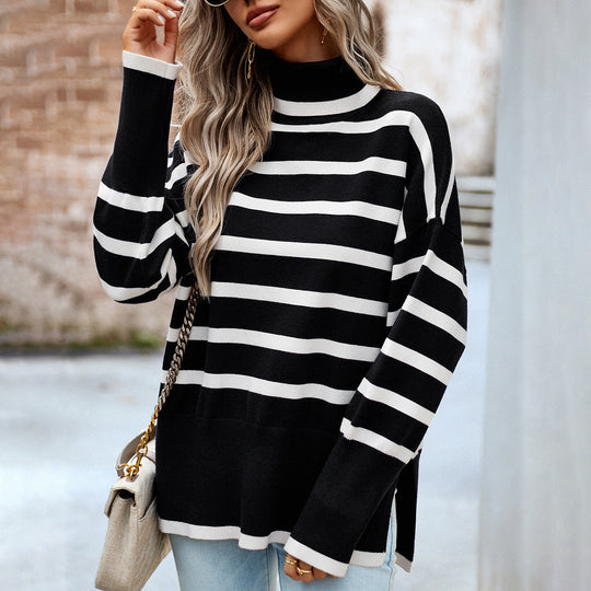 R&B | Gestreifter Rollkragen-Winterpullover