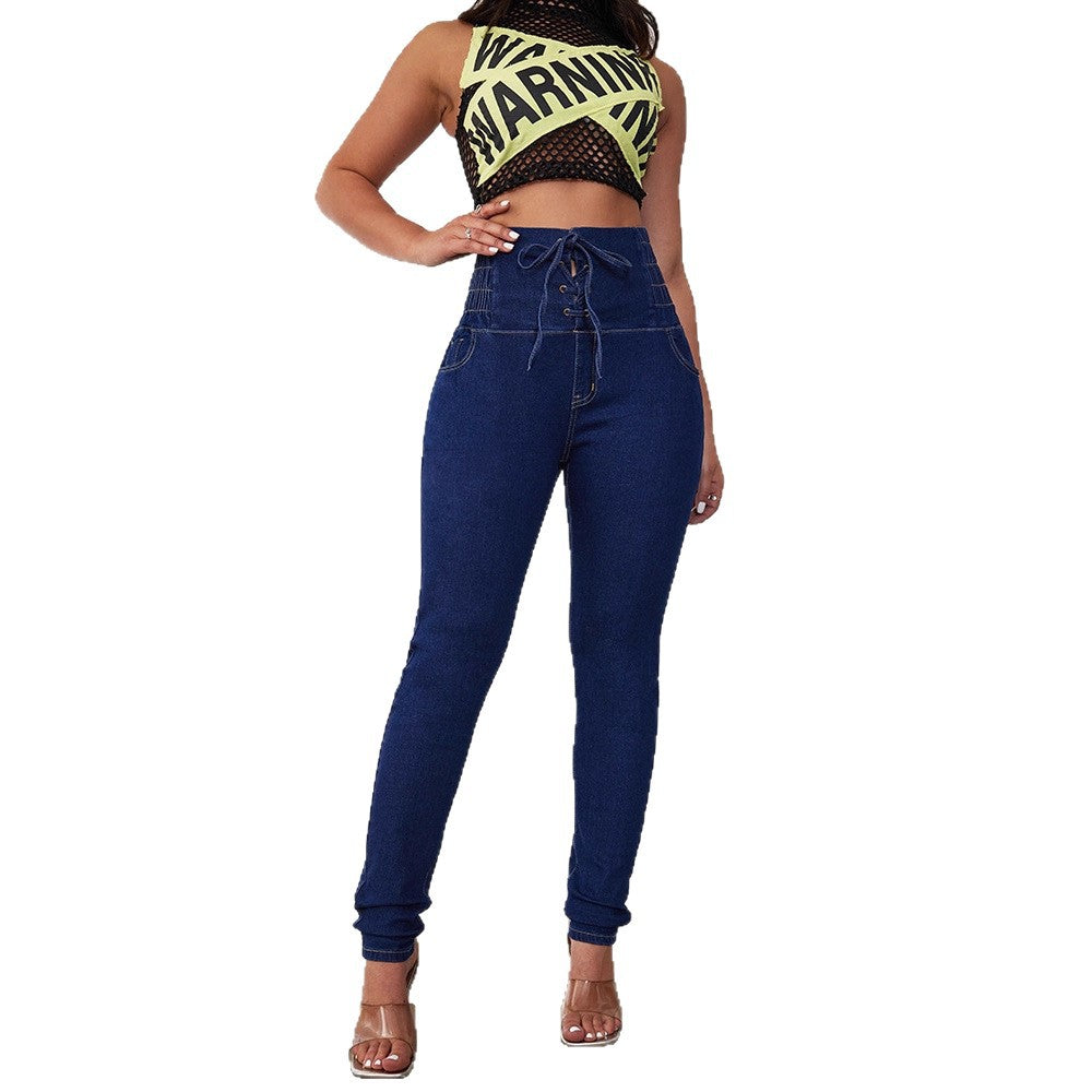 Damen Hochtaillierte Jeans mit Schnürdetails R&B