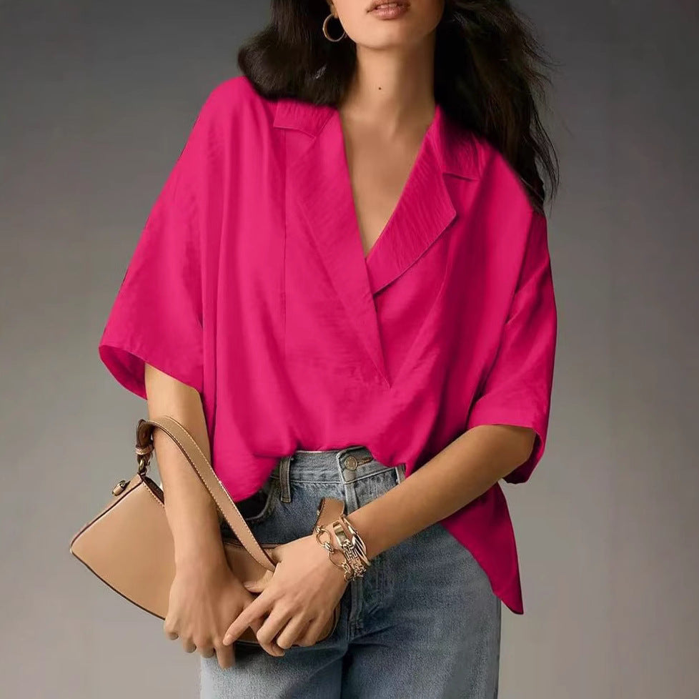 Damen lässige Oversize-Bluse mit modernem Schnitt und V-Ausschnitt R&B