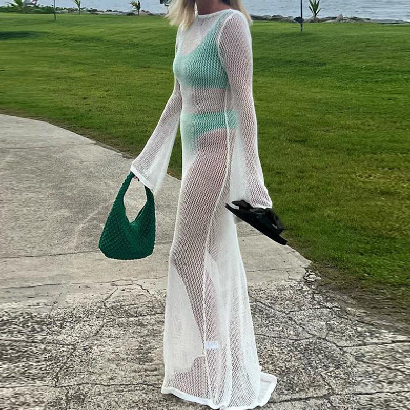 Damen transparentes Strandkleid aus Netzmaterial mit weitem Schnitt und offenen Ärmeln R&B