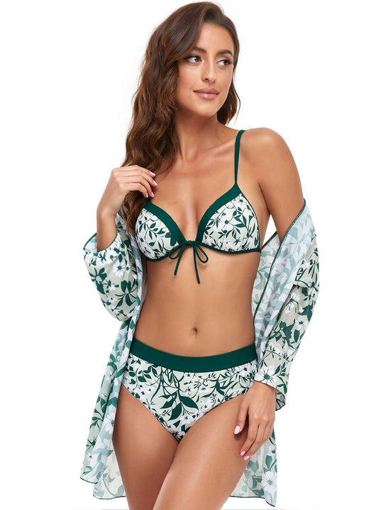 Damen Bikini-Set mit floralem Wickeloberteil und hochtailliertem Unterteil R&B