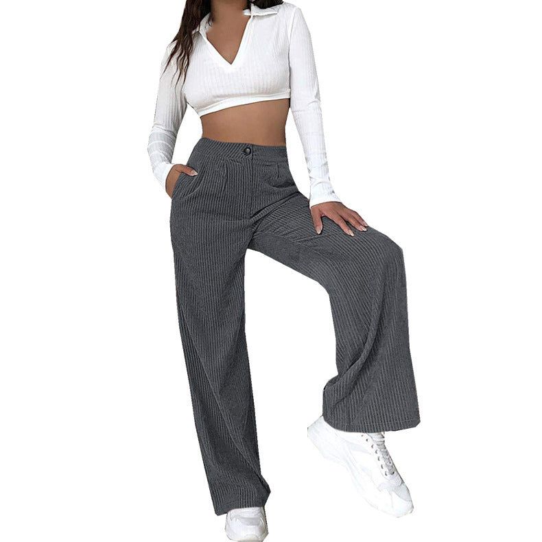 Damen Weite Cordhose mit hohem Bund und seitlichen Taschen R&B