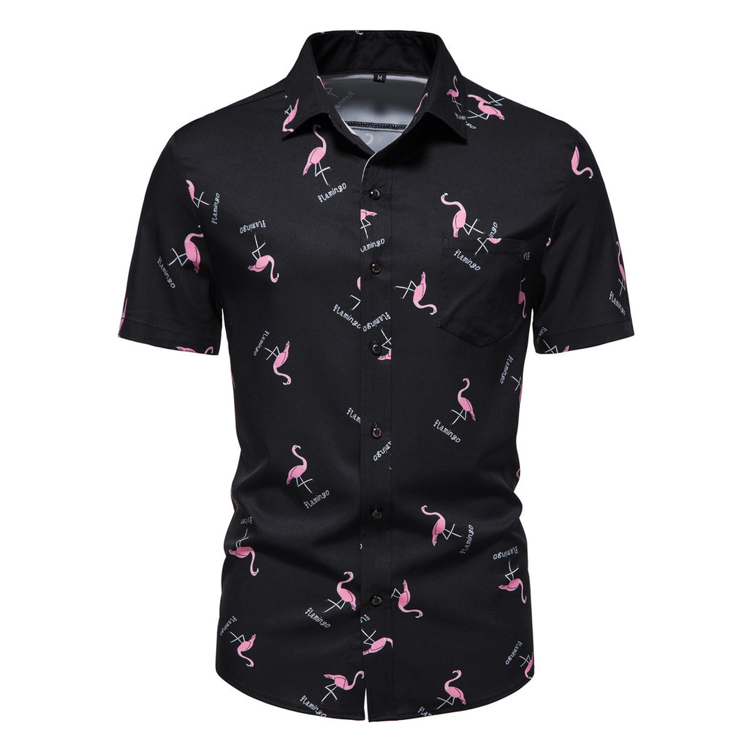Herren Kurzarmhemd mit modernem Flamingo-Muster R&B