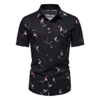 Herren Kurzarmhemd mit modernem Flamingo-Muster